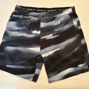 Speedo Black and Gray Patterned Swim Shorts